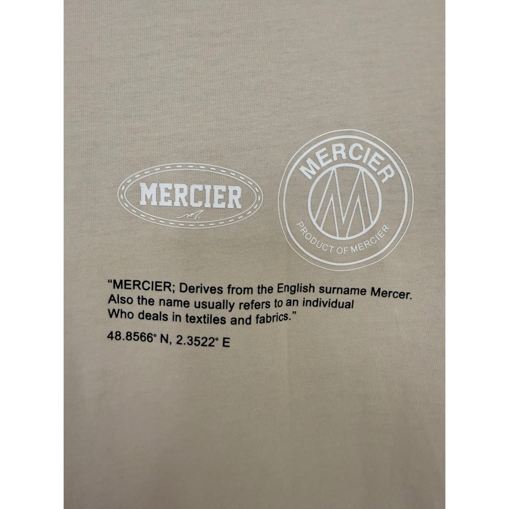 MERCIER Mens Beige Graphic Print Crewneck T Shirt Casual Streetwear Size M - Picture 3 of 5